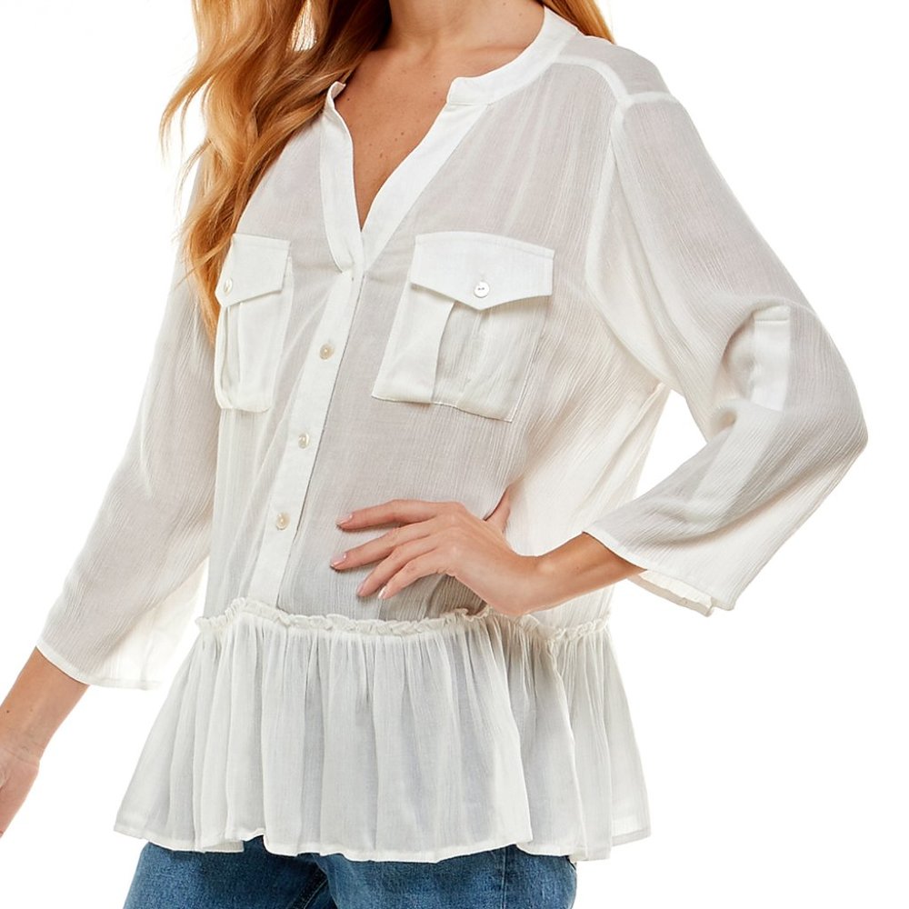 NWT Derek Heart Egret Three-Quarter Sleeve Pocket Top Sz Small